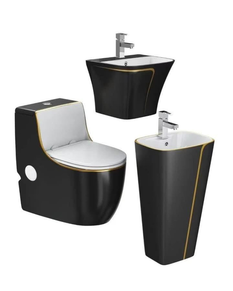 Black and Gold Sink and Toilet set