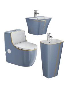 Blue and gold Sink and Toilet set