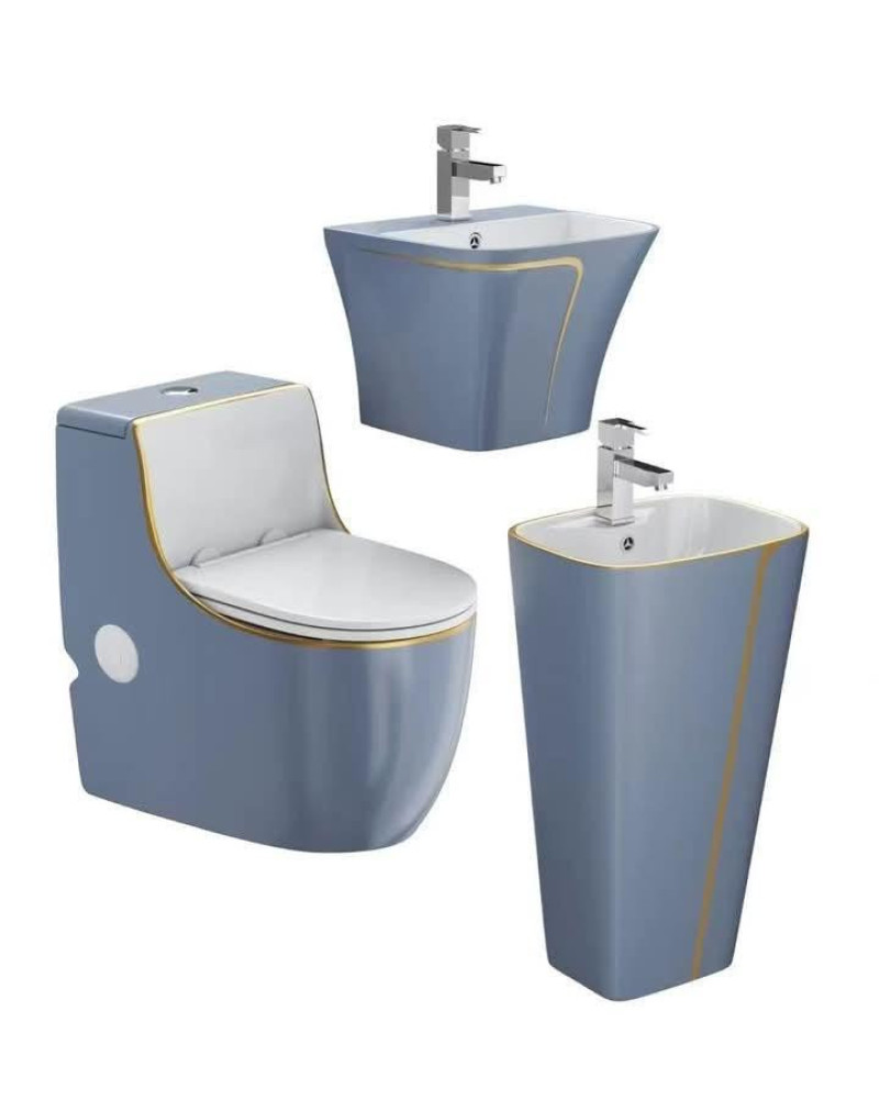 Blue and gold Sink and Toilet set