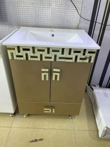 Contemporary-style bathroom vanity unit with a ceramic basin