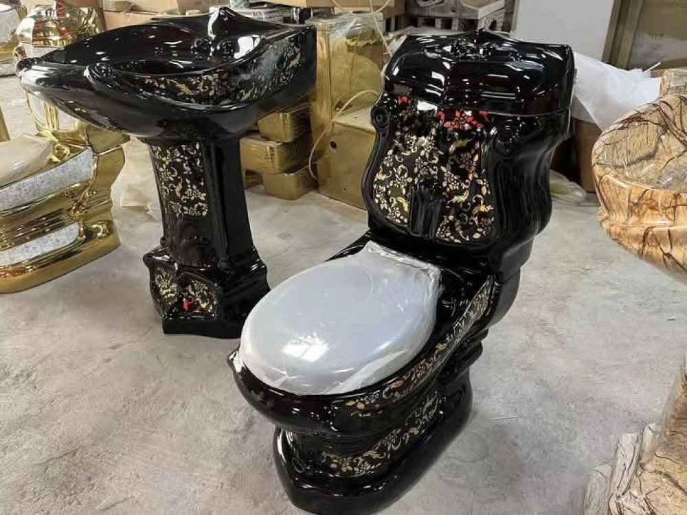 Luxury ceramic black and Gold toilet and sink set