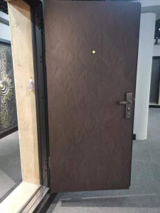 Modern Security Steel Door with a textured brown finish