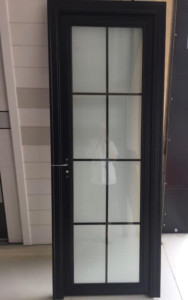 Aluminum-framed bathroom Door with decorative glass panels