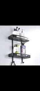 Matte Black wall-mounted mulitple Towel rack with a shel and hooks