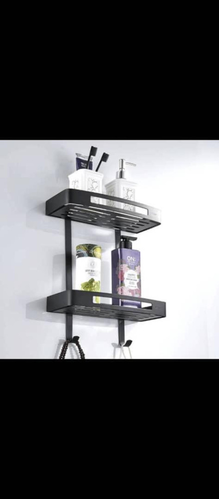 Matte Black wall-mounted mulitple Towel rack with a shel and hooks