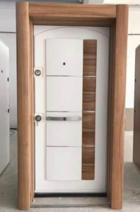 Modern White and wood-finish Turkish Steel Security Door