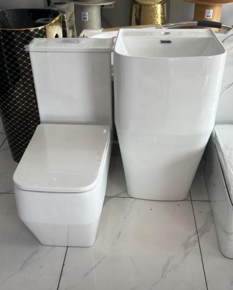 UNIQUE LUXURY EXECUTIVE WC-Modern Ceramic Toilet & Wall-Mounted Wash Basin Set – Marble Finish