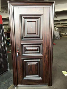 Steel Security Door with a wood-grain finish