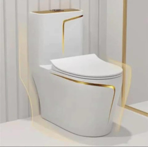 Modern black and gold ceramic one-piece toilet
