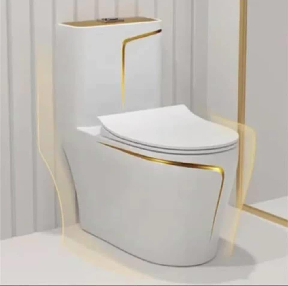 Modern black and gold ceramic one-piece toilet
