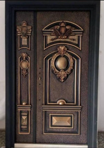 Ornate Bronze-coloured Security Door with decorative embossed panels