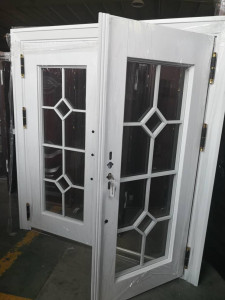 UNIQUE QUALITY COPPER GLASS DOOR-Luxury Double Wrought Iron Security Door with Decorative Glass Panels
