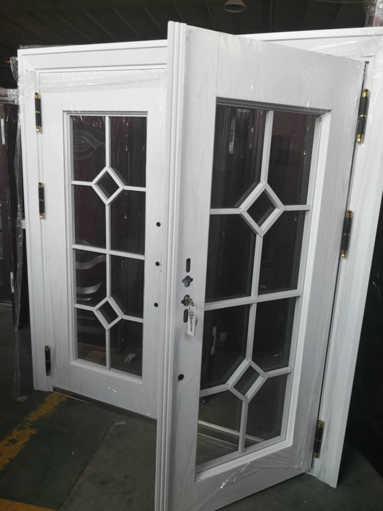 UNIQUE QUALITY COPPER GLASS DOOR-Luxury Double Wrought Iron Security Door with Decorative Glass Panels