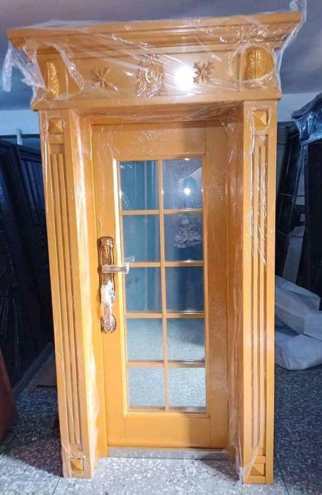 UNIQUE QUALITY COPPER GLASS DOOR-Luxury Double Wrought Iron Security Door with Decorative Glass Panels