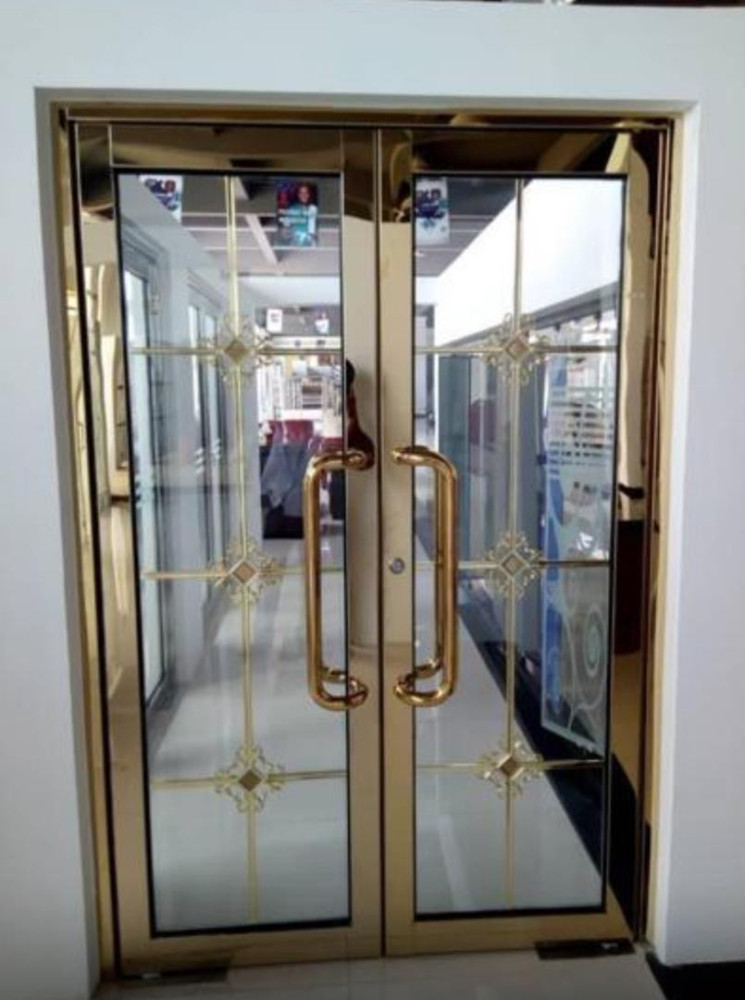 UNIQUE QUALITY COPPER GLASS DOOR-Luxury Double Wrought Iron Security Door with Decorative Glass Panels