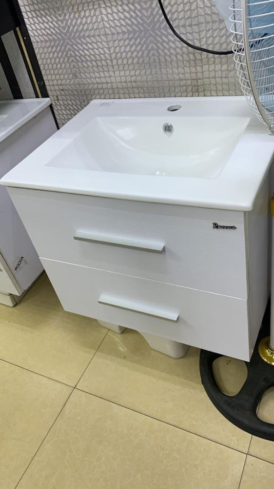 UNIQUE TOILET BASIN CABINETS-Modern White Bathroom Vanity Cabinet with Sink & Gold Faucet