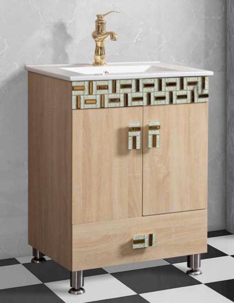 UNIQUE TOILET BASIN CABINETS-Modern White Bathroom Vanity Cabinet with Sink & Gold Faucet
