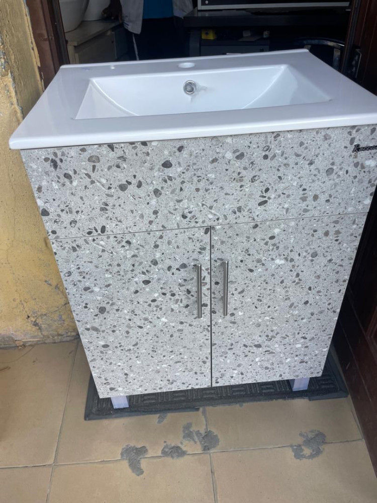 UNIQUE TOILET BASIN CABINETS-Modern White Bathroom Vanity Cabinet with Sink & Gold Faucet