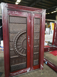 Double-leaf Security Steel Door with a red copper-colored finish 