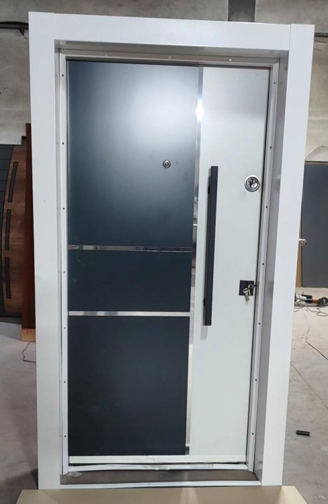 White and Black Textured Modern Security Door