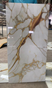 White and gold marble-effect wall or floor panel