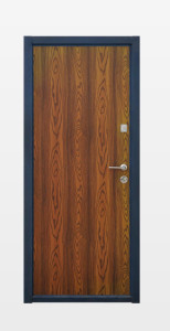 Israeli-style Steel Security Door with a wood-grain vinyl finish
