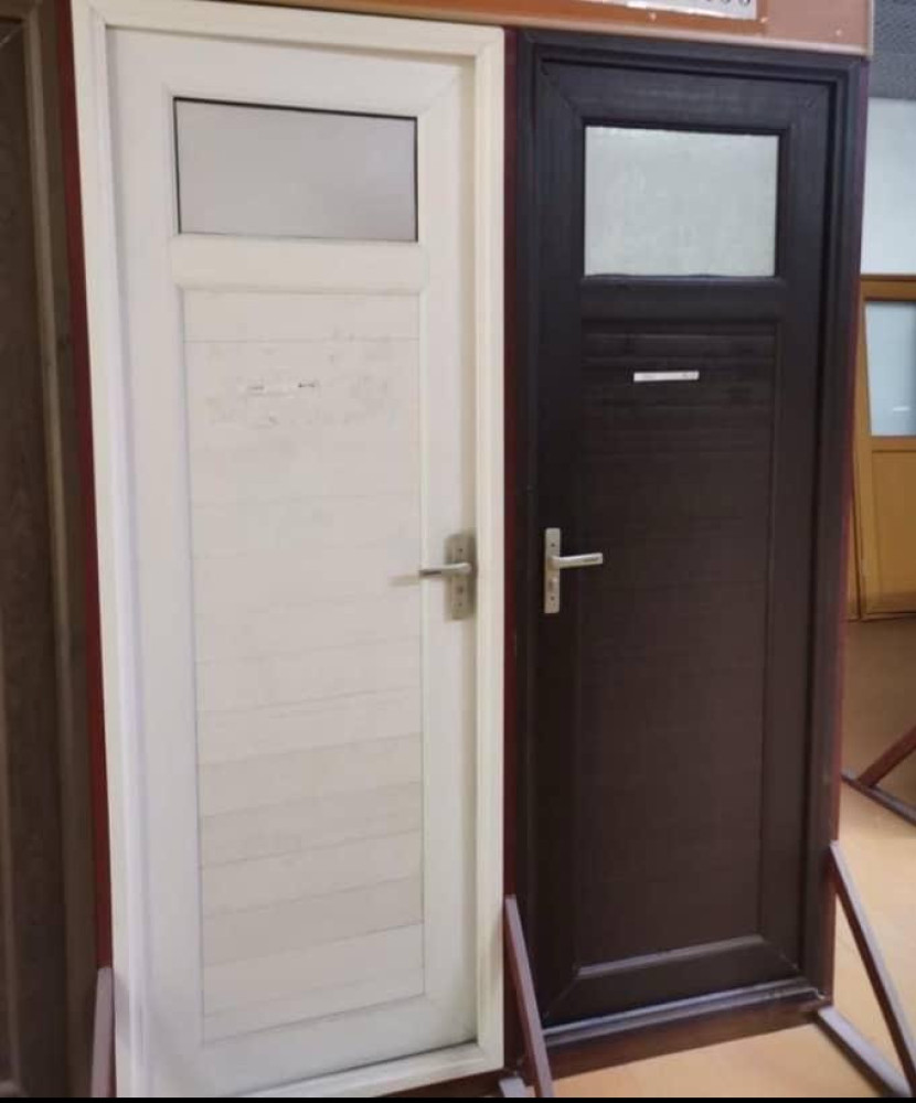 uPVC bathroom door with a horizontal panel design and a frosted glass top window