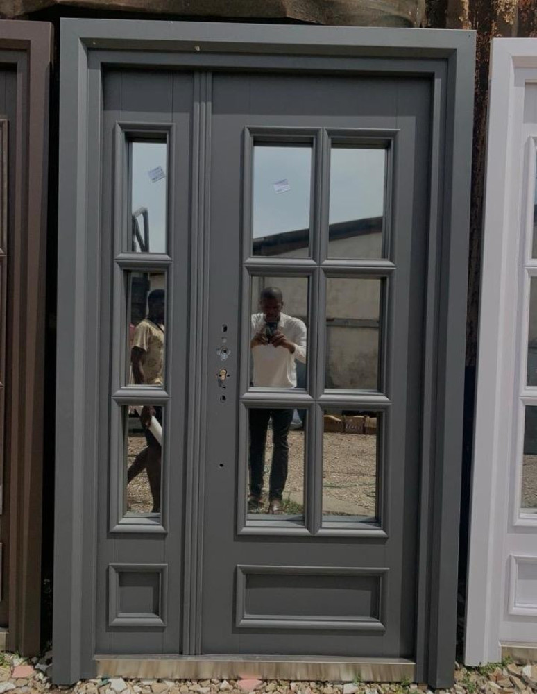 Grey Glass Panel Double Security Door