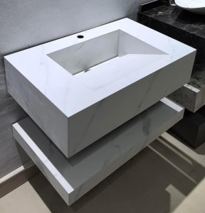 Modern Rectangular countertop basin with a marble-like pattern
