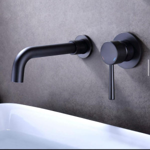matte black single-handle, wall mounted bathroom faucet