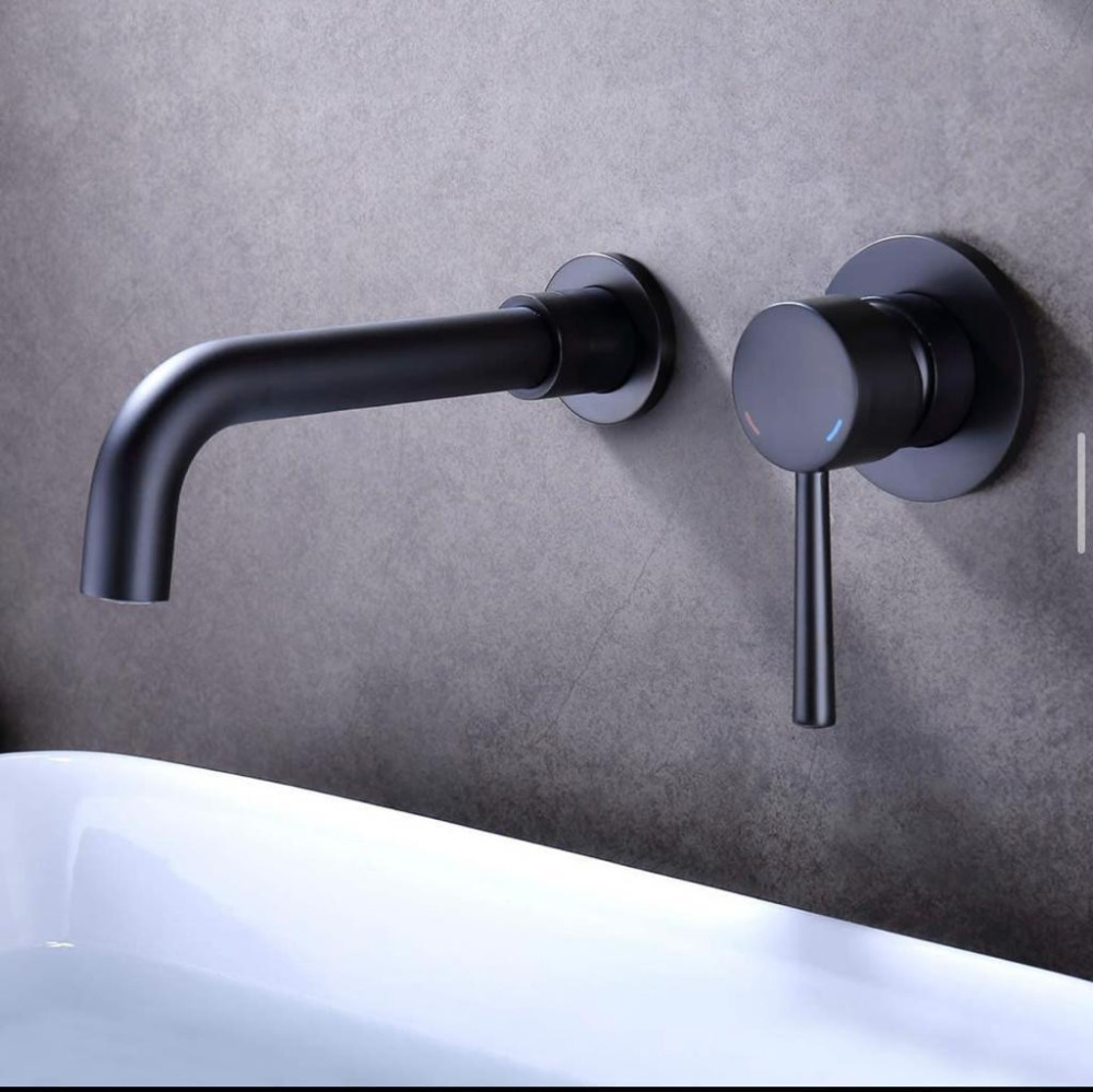 matte black single-handle, wall mounted bathroom faucet