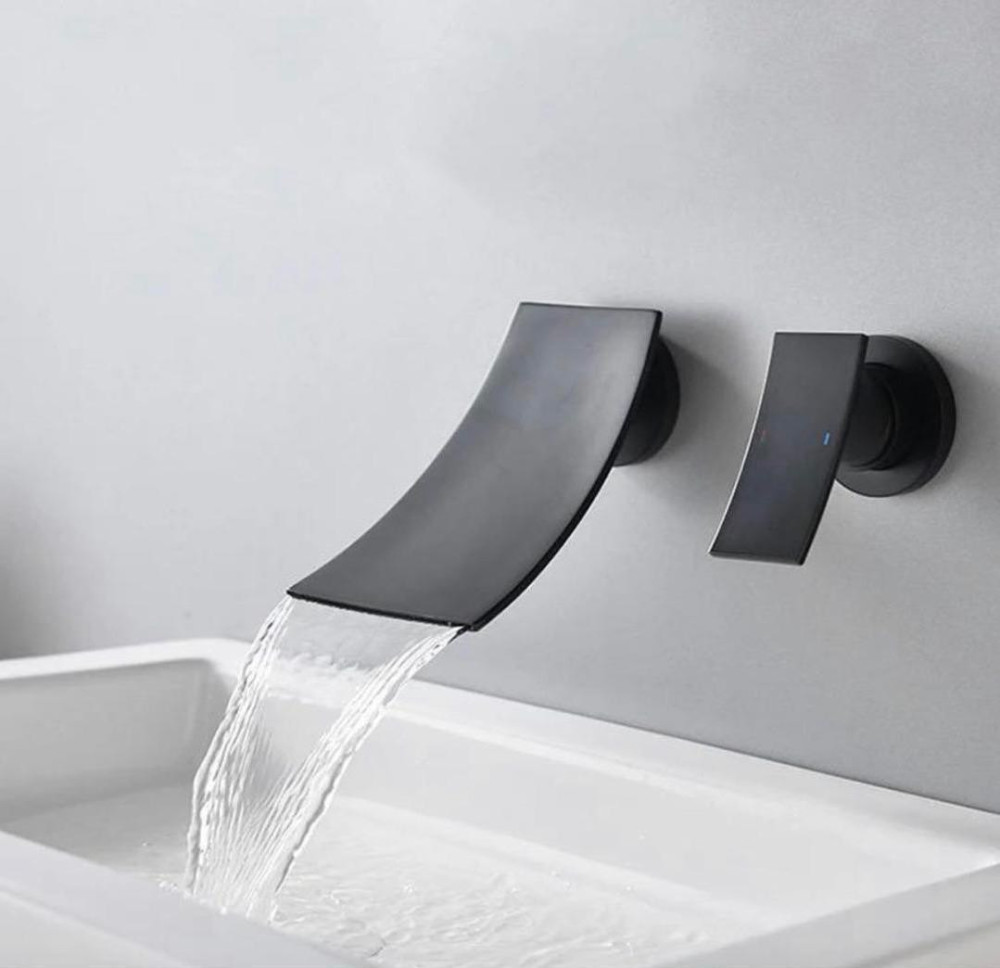 Waterfall spout bathroom faucet