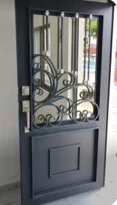 Modern Wrought Iron Security Door with decorative scrollwork