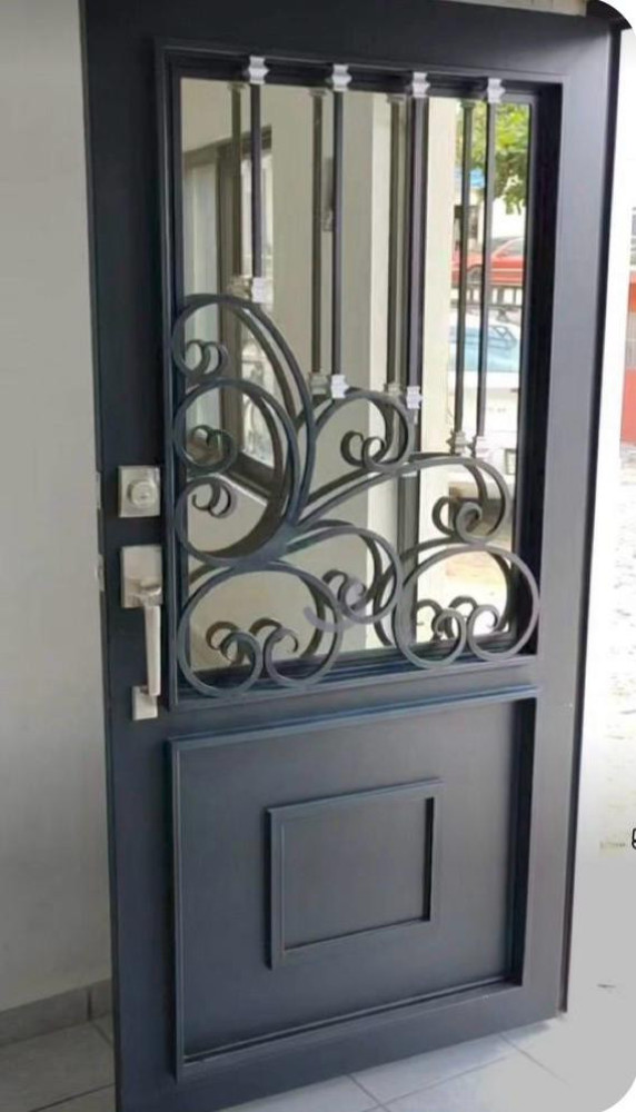 Modern Wrought Iron Security Door with decorative scrollwork