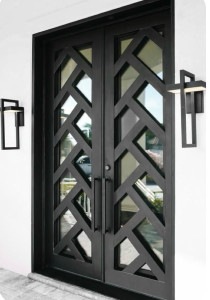 Modern Double Wrought Iron and glass entry door