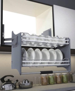 Kitchen cabinet pull-down dish rack elevator basket 