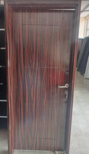 Israeli Security Door with a dark wood-grain finish 