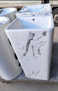 Modern Cermaic Free-standing Wash basin with a black and white marble pattern