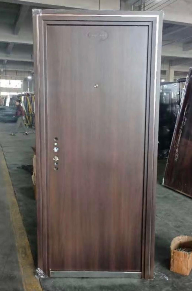 Metal Security Door with a wood-like finish