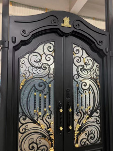 Ornate Wrought Iron Entry Door with a Security Focus