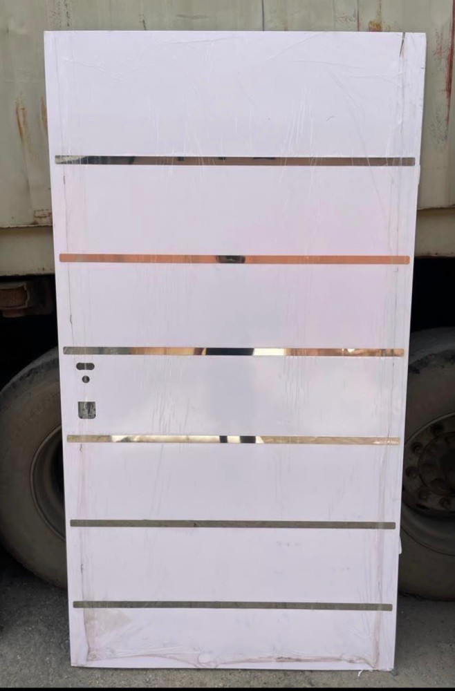 White Israeli Security Door horizontal metal accents