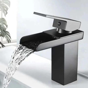 Matte black waterfall bathroom faucet