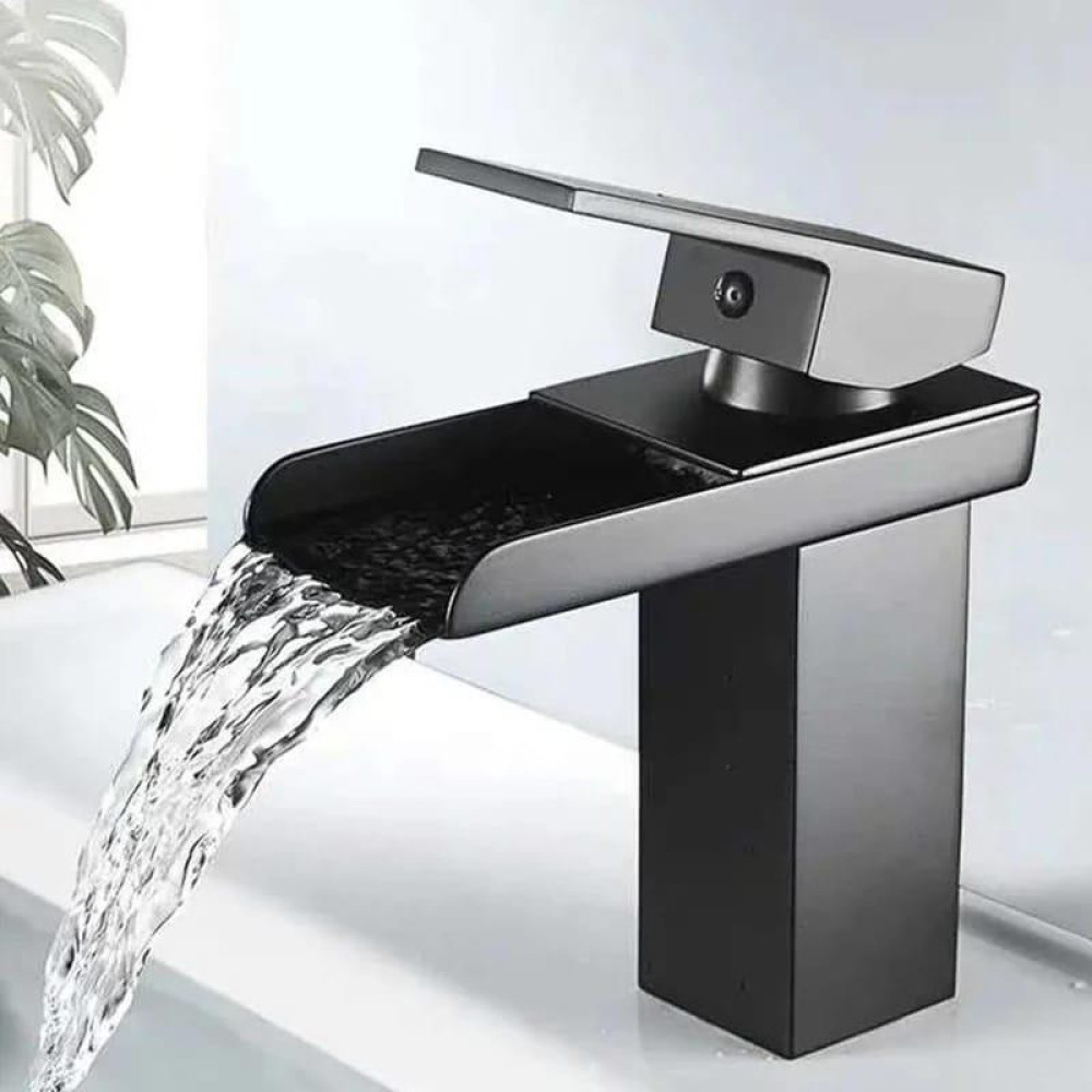 Matte black waterfall bathroom faucet