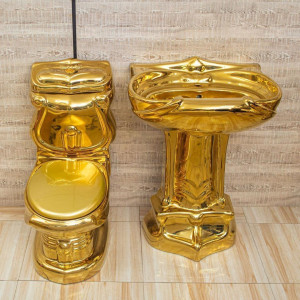 Gold-plaited toilet and Pedestal Sink