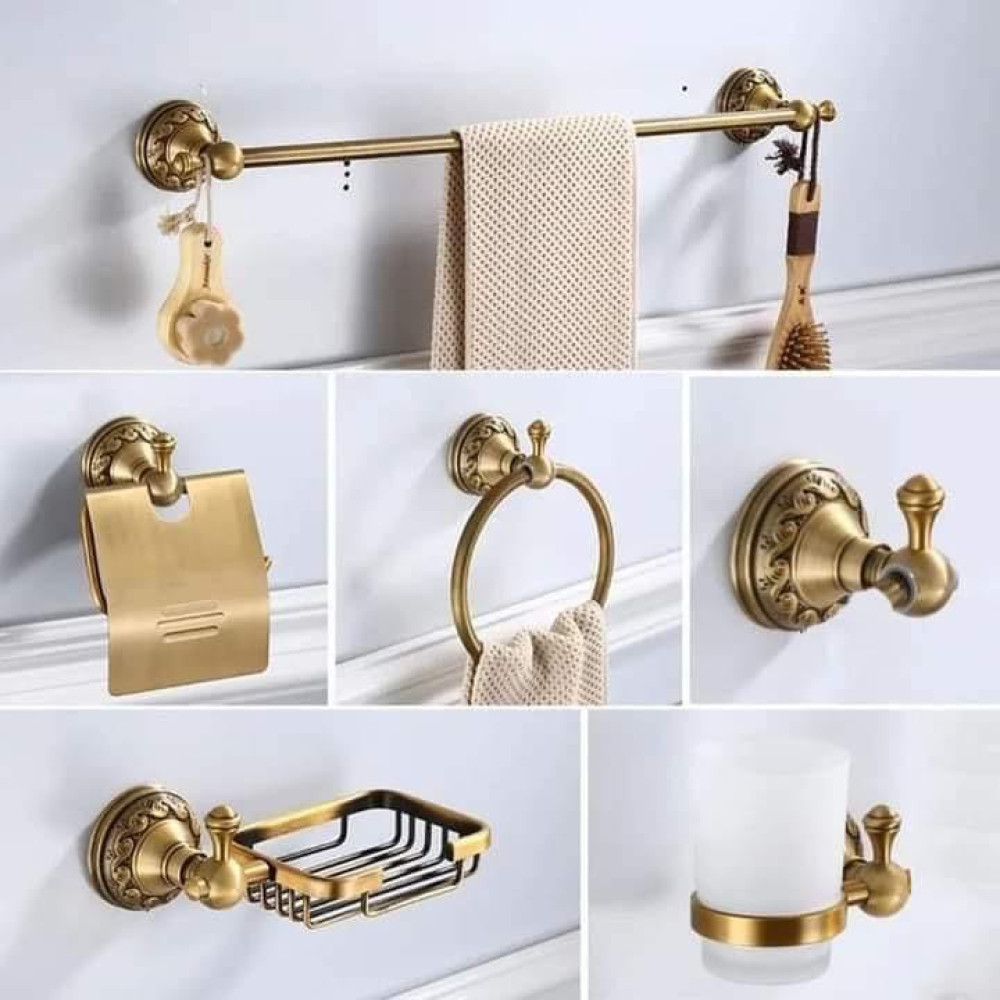 antique brass bthroom accessories set