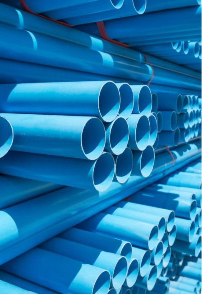 Stack of Blue PVC pipes