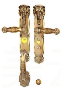 Yellow bronze mortise lever door lock set with an antique European-style design