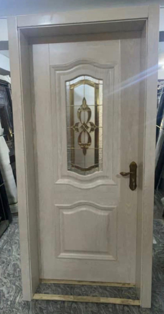PVC interior Door with Decorative glass Panel