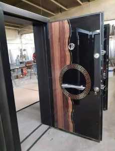 Turkish Security Door with a black wood-like finish 