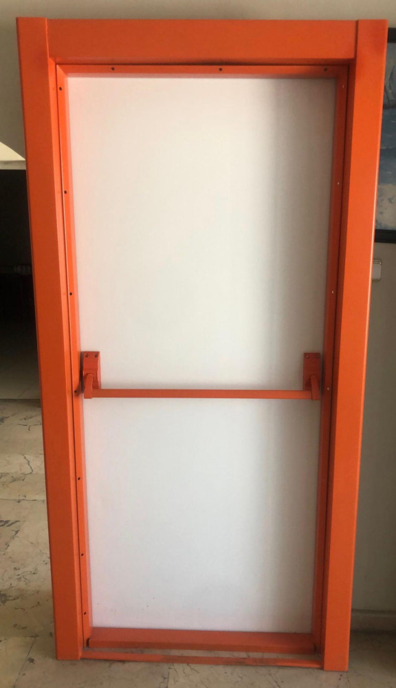 Luxury double wrought-iron door with a dark wood-finish